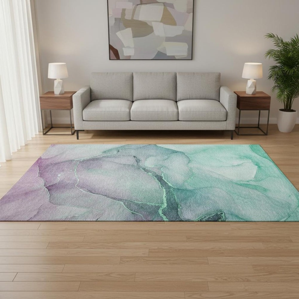 HomeRoots 5' X 8' Fern Green & Ivory Abstract Washable Area Rug – Durable, Stylish, UV Protected for Homes 646890