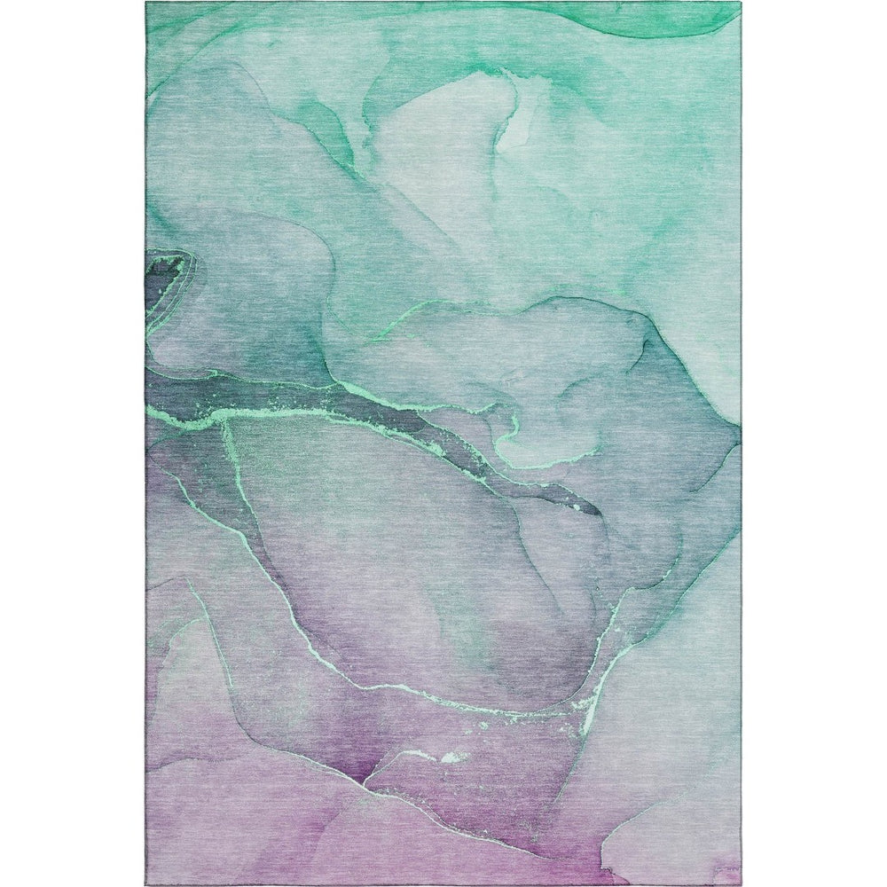 HomeRoots 5' X 8' Fern Green & Ivory Abstract Washable Area Rug – Durable, Stylish, UV Protected for Homes 646890