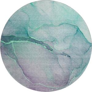 HomeRoots 8' Fern Green Abstract Washable Round Rug - Durable, Stain-Resistant with UV Protection for Any Space 646891