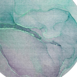 HomeRoots 8' Fern Green Abstract Washable Round Rug - Durable, Stain-Resistant with UV Protection for Any Space 646891