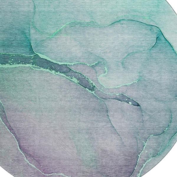 HomeRoots 8' Fern Green Abstract Washable Round Rug - Durable, Stain-Resistant with UV Protection for Any Space 646891