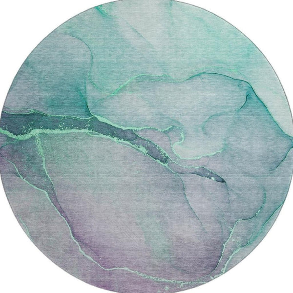 HomeRoots 8' Fern Green Abstract Washable Round Rug - Durable, Stain-Resistant with UV Protection for Any Space 646891