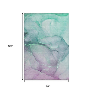 HomeRoots 8' X 10' Fern Green & Ivory Abstract Washable Area Rug - UV Protected, Durable for High-Traffic Spaces 646892