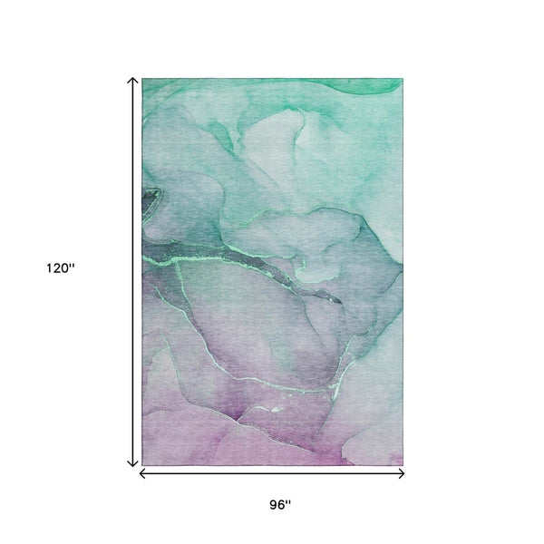 HomeRoots 8' X 10' Fern Green & Ivory Abstract Washable Area Rug - UV Protected, Durable for High-Traffic Spaces 646892
