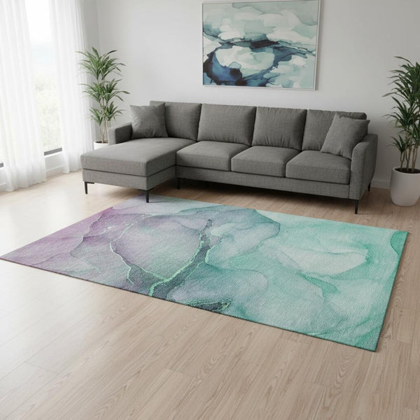 HomeRoots 8' X 10' Fern Green & Ivory Abstract Washable Area Rug - UV Protected, Durable for High-Traffic Spaces 646892
