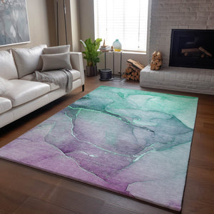 HomeRoots 8' X 10' Fern Green & Ivory Abstract Washable Area Rug - UV Protected, Durable for High-Traffic Spaces 646892