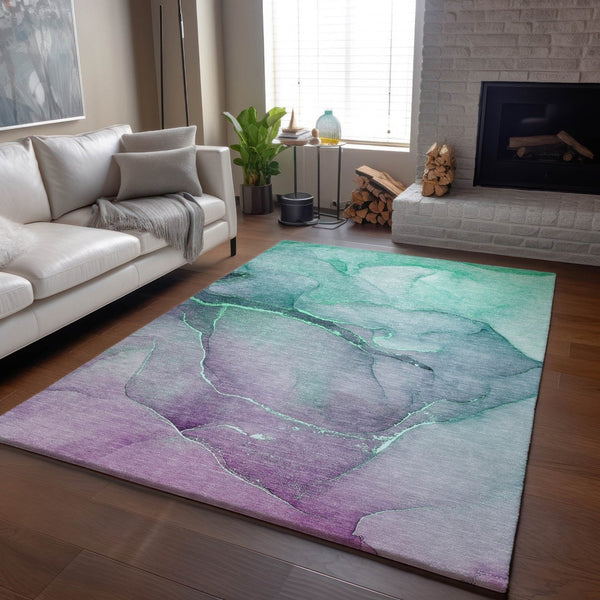 HomeRoots 8' X 10' Fern Green & Ivory Abstract Washable Area Rug - UV Protected, Durable for High-Traffic Spaces 646892
