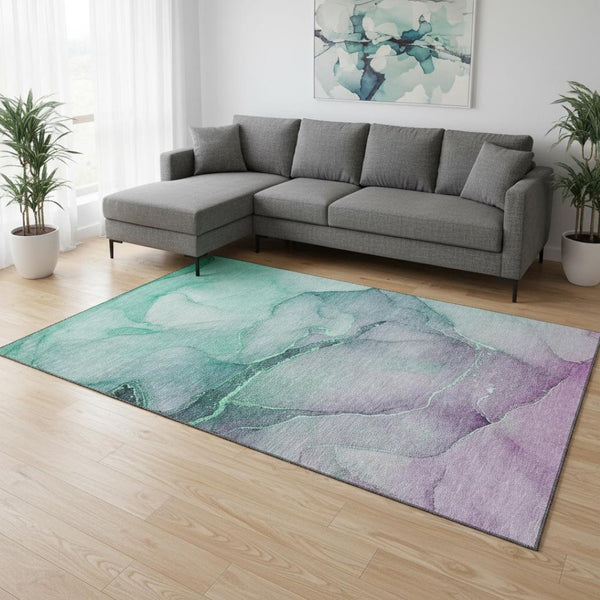 HomeRoots 10' X 14' Fern Green Abstract Washable Area Rug with UV Protection, Stain Resistance & Style 646894