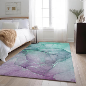 HomeRoots 10' X 14' Fern Green Abstract Washable Area Rug with UV Protection, Stain Resistance & Style 646894
