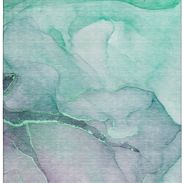 HomeRoots 10' X 14' Fern Green Abstract Washable Area Rug with UV Protection, Stain Resistance & Style 646894