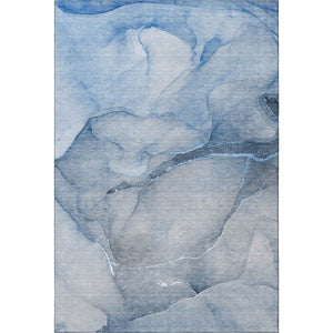 HomeRoots 5' Blue and Ivory Abstract Area Rug – Washable, Stain Resistant, UV Protected for Modern Homes 646896