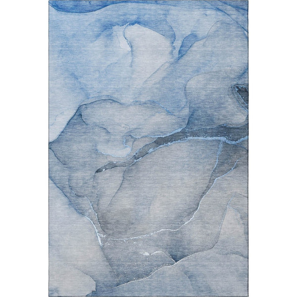 HomeRoots 5' Blue and Ivory Abstract Area Rug – Washable, Stain Resistant, UV Protected for Modern Homes 646896