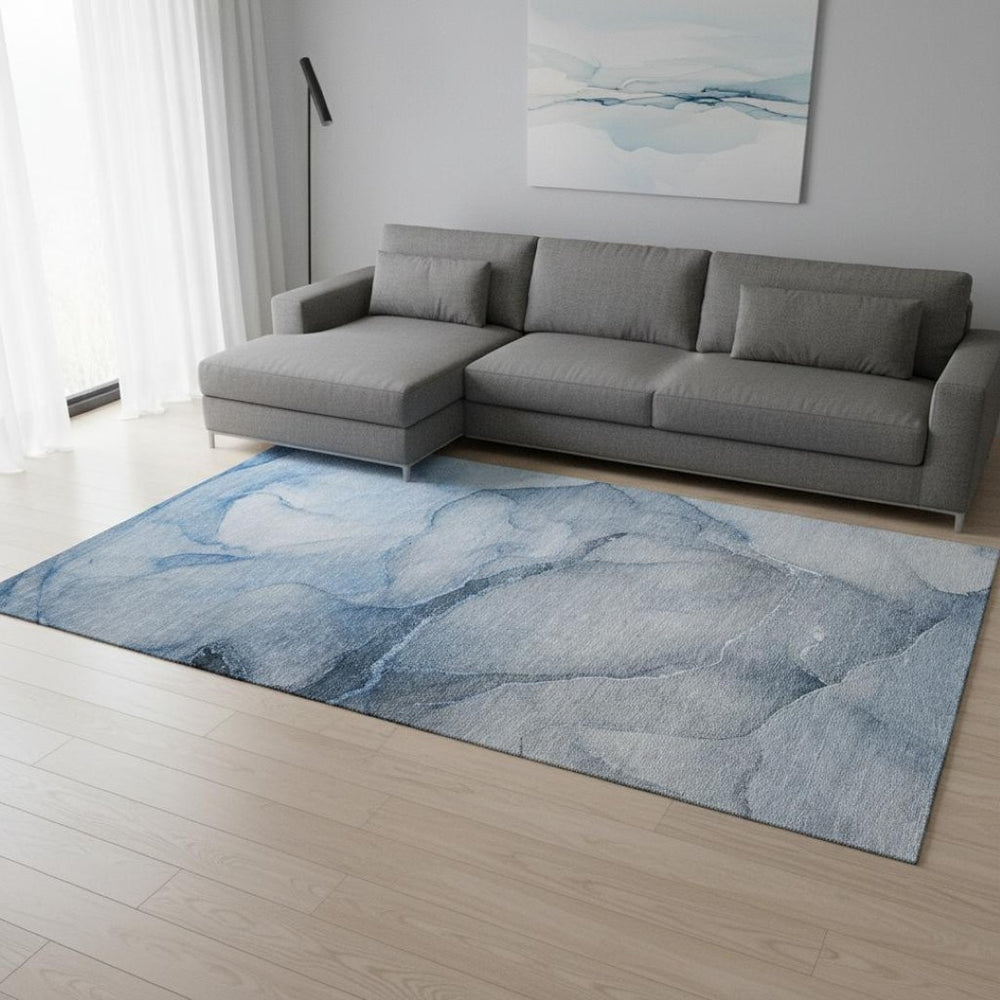 HomeRoots 10' Blue & Ivory Abstract Washable Area Rug – Durable, Stain-Resistant, UV Protected for Modern Homes 646900