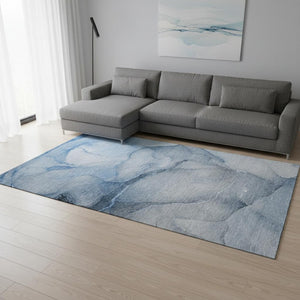 HomeRoots 10' Blue & Ivory Abstract Washable Area Rug – Durable, Stain-Resistant, UV Protected for Modern Homes 646900