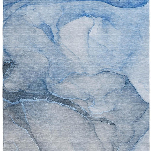 HomeRoots 10' Blue & Ivory Abstract Washable Area Rug – Durable, Stain-Resistant, UV Protected for Modern Homes 646900