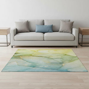 HomeRoots 5' X 8' Green And Ivory Abstract Area Rug – Machine-Washable, UV-Protected, Durable Design for Homes 646902