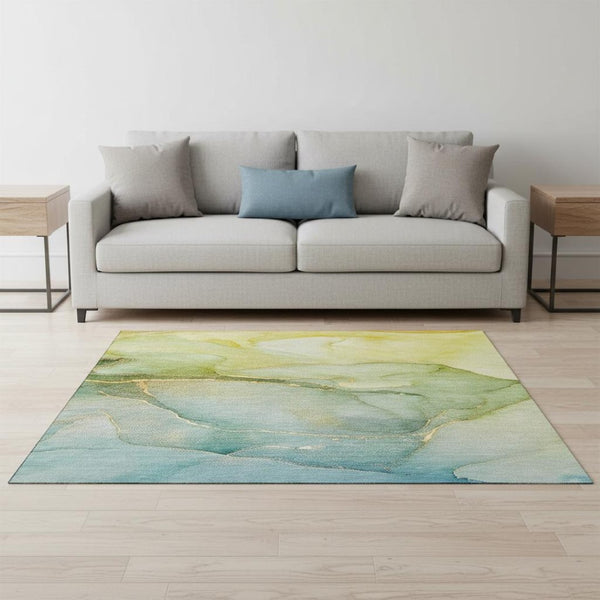 HomeRoots 5' X 8' Green And Ivory Abstract Area Rug – Machine-Washable, UV-Protected, Durable Design for Homes 646902