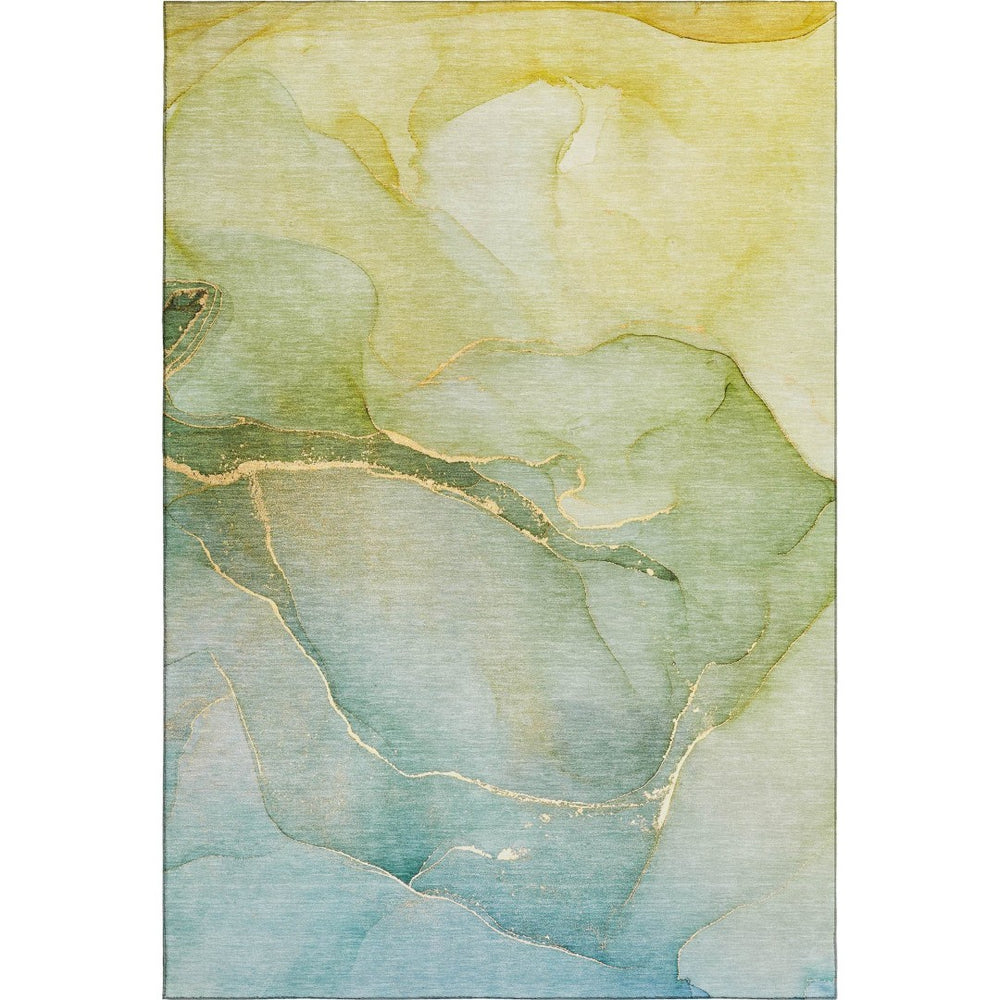 HomeRoots 5' X 8' Green And Ivory Abstract Area Rug – Machine-Washable, UV-Protected, Durable Design for Homes 646902