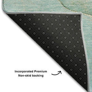 HomeRoots 8' Green and Ivory Abstract Washable Round Rug - UV Protection, Durable, Easy-Care for Busy Homes 646903