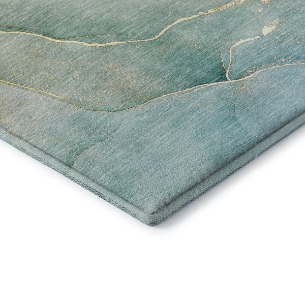 HomeRoots 8' Green and Ivory Abstract Washable Round Rug - UV Protection, Durable, Easy-Care for Busy Homes 646903