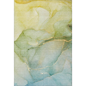 HomeRoots 8' X 10' Green and Ivory Abstract Washable Area Rug - Durable, Stylish, UV-Protected for Homes! 646904