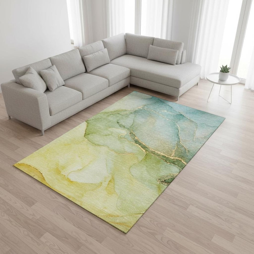 HomeRoots 8' X 10' Green and Ivory Abstract Washable Area Rug - Durable, Stylish, UV-Protected for Homes! 646904