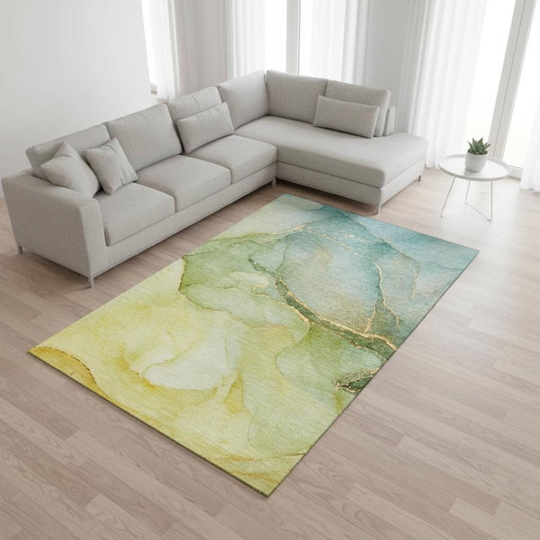 HomeRoots 8' X 10' Green and Ivory Abstract Washable Area Rug - Durable, Stylish, UV-Protected for Homes! 646904