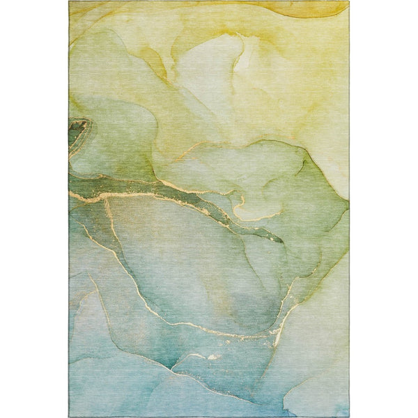 HomeRoots 8' X 10' Green and Ivory Abstract Washable Area Rug - Durable, Stylish, UV-Protected for Homes! 646904