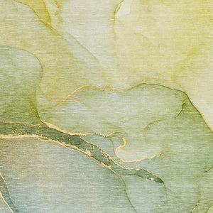 HomeRoots 9' X 12' Modern Green and Ivory Abstract Washable Area Rug with UV Protection for High-Traffic Spaces 646905