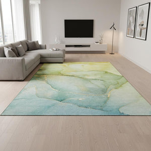 HomeRoots 10' X 14' Stylish Green & Ivory Abstract Area Rug - Washable, UV-Protected, Perfect for Family Homes 646906