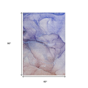 HomeRoots 5' X 8' Navy Blue & Ivory Abstract Area Rug - Washable, Stain-Resistant, UV-Protected for Modern Spaces 646908