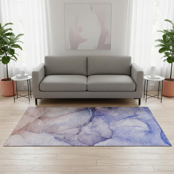 HomeRoots 5' X 8' Navy Blue & Ivory Abstract Area Rug - Washable, Stain-Resistant, UV-Protected for Modern Spaces 646908