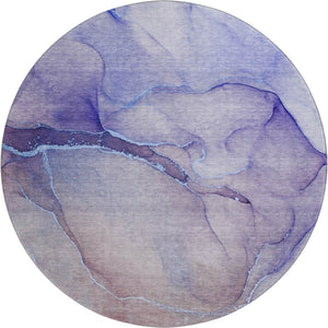 HomeRoots 8' Navy Blue and Ivory Abstract Round Rug - Washable, UV Protected, Stain Resistant for High-Traffic Areas 646909
