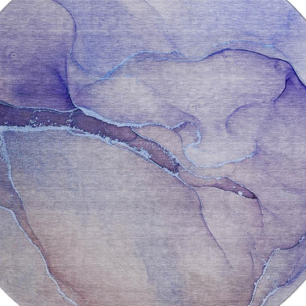 HomeRoots 8' Navy Blue and Ivory Abstract Round Rug - Washable, UV Protected, Stain Resistant for High-Traffic Areas 646909