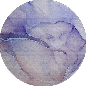 HomeRoots 8' Navy Blue and Ivory Abstract Round Rug - Washable, UV Protected, Stain Resistant for High-Traffic Areas 646909
