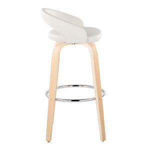 English Elm Fixed-height Swivel Barstools Walnut Bentwood Legs White Velvet Seat Set of 2 White B202S01915