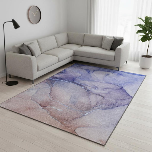 HomeRoots 8' X 10' Navy Blue & Ivory Abstract Area Rug – Stylish, Washable, UV-Protected for Busy Homes! 646910