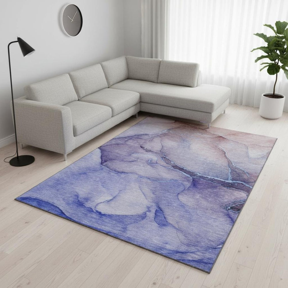 HomeRoots 9' X 12' Navy Blue & Ivory Abstract Area Rug - Washable, UV Protected, Stain Resistant & Stylish Design 646911