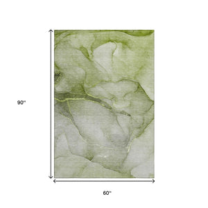 HomeRoots 5' X 8' Olive Green & Ivory Abstract Area Rug - Washable, UV-Protected, Perfect for Busy Homes! 646914