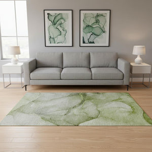 HomeRoots 5' X 8' Olive Green & Ivory Abstract Area Rug - Washable, UV-Protected, Perfect for Busy Homes! 646914