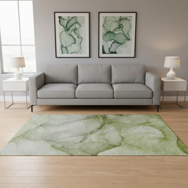 HomeRoots 5' X 8' Olive Green & Ivory Abstract Area Rug - Washable, UV-Protected, Perfect for Busy Homes! 646914