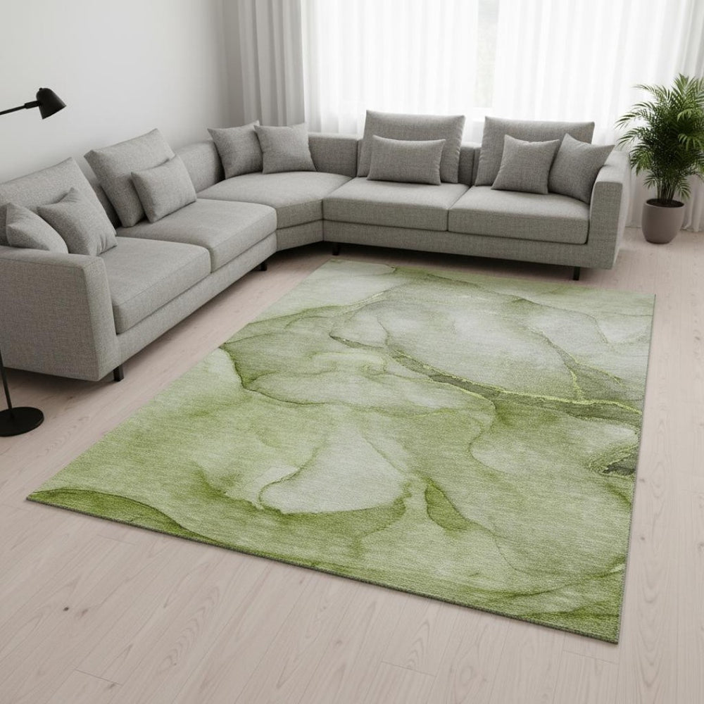 HomeRoots 8' x 10' Olive Green & Ivory Abstract Washable Area Rug with UV Protection for Busy Homes & Style 646916