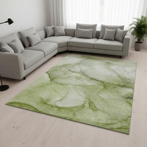 HomeRoots 8' x 10' Olive Green & Ivory Abstract Washable Area Rug with UV Protection for Busy Homes & Style 646916