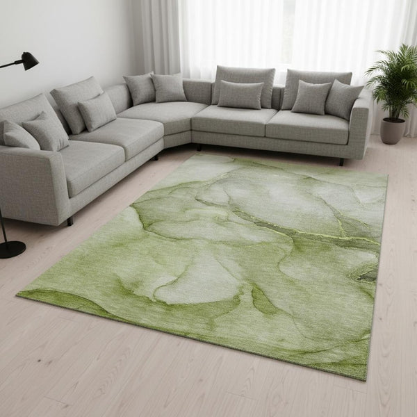 HomeRoots 8' x 10' Olive Green & Ivory Abstract Washable Area Rug with UV Protection for Busy Homes & Style 646916