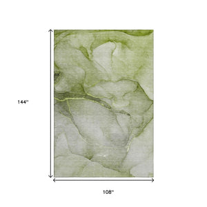HomeRoots 9' X 12' Olive Green And Ivory Abstract Area Rug – Washable, UV Protected, Stain Resistant for Homes 646917