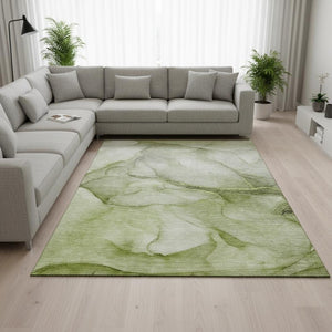 HomeRoots 9' X 12' Olive Green And Ivory Abstract Area Rug – Washable, UV Protected, Stain Resistant for Homes 646917