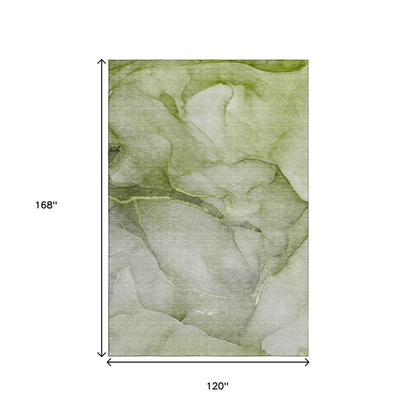 HomeRoots 10' Olive Green & Ivory Abstract Washable Area Rug - UV Protected, Soft, Durable, Ideal for Homes 646918