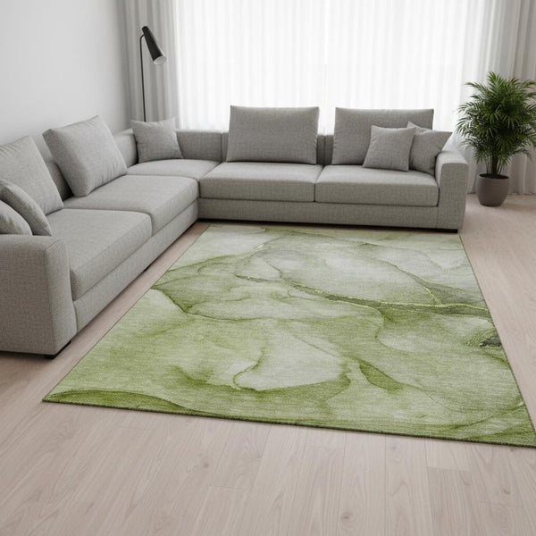 HomeRoots 10' Olive Green & Ivory Abstract Washable Area Rug - UV Protected, Soft, Durable, Ideal for Homes 646918