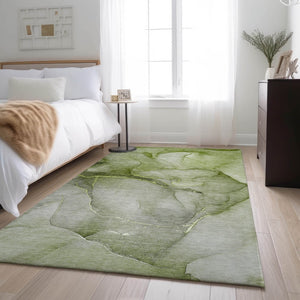 HomeRoots 10' Olive Green & Ivory Abstract Washable Area Rug - UV Protected, Soft, Durable, Ideal for Homes 646918