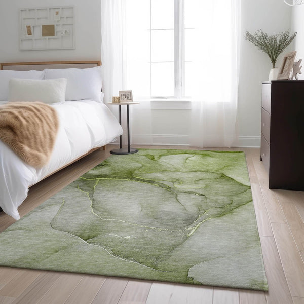 HomeRoots 10' Olive Green & Ivory Abstract Washable Area Rug - UV Protected, Soft, Durable, Ideal for Homes 646918